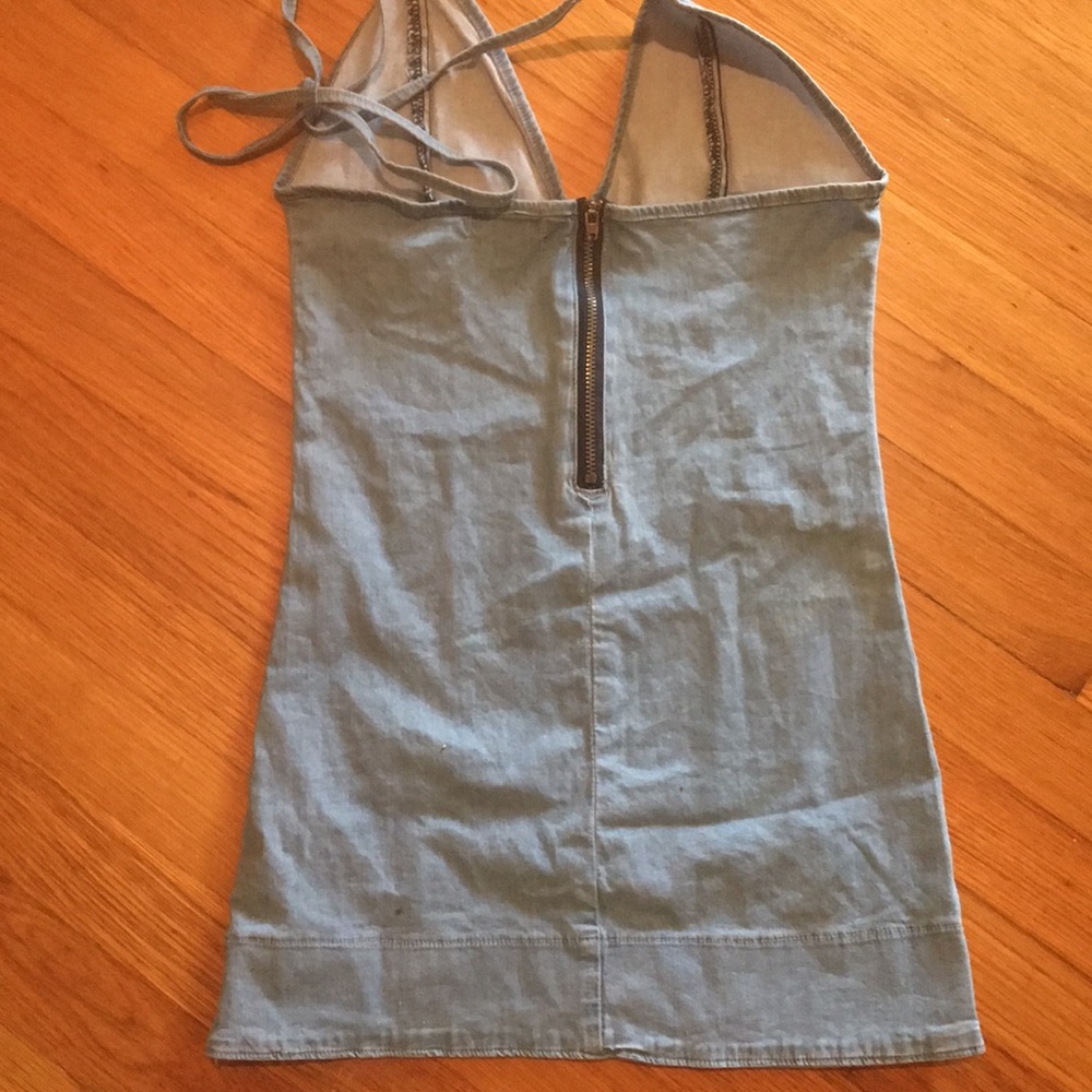 Fashionova denim halter top XS zip up back stretch - Picture 4 of 5